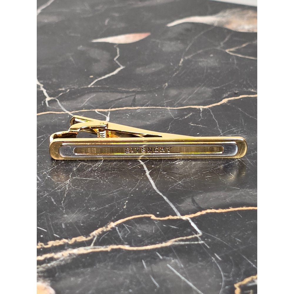 Givenchy Paris Vintage Two-Tone Gold Silver Logo Tie Clip